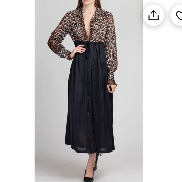 60s 70s Vanity Fair Leopard Print maxi Dress Vintage Button Up size M - Picture 2 of 14